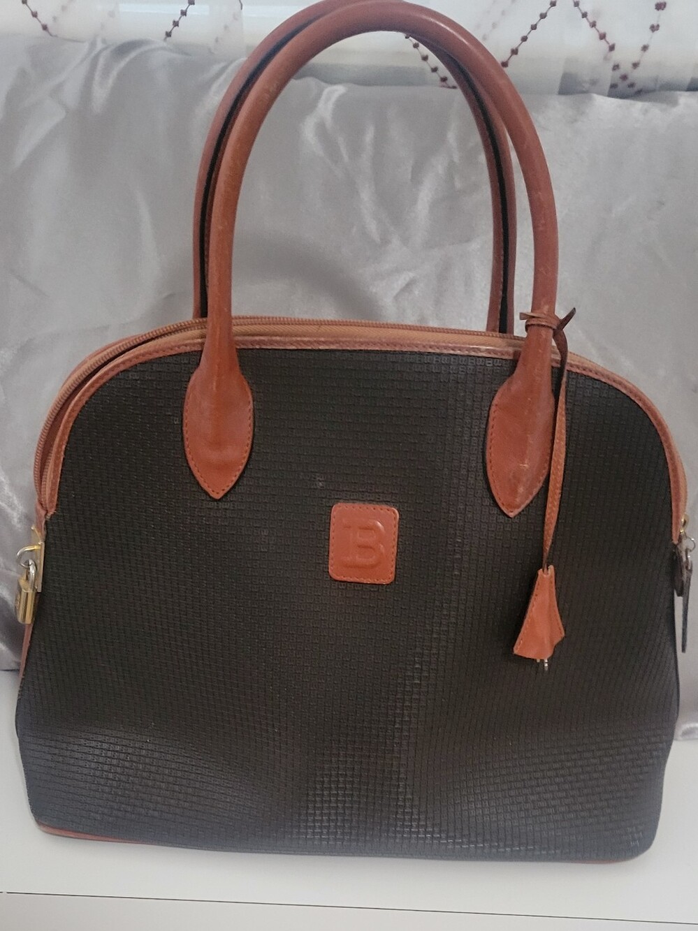 Bally Black and Tan Leather Top-Handle Satchel